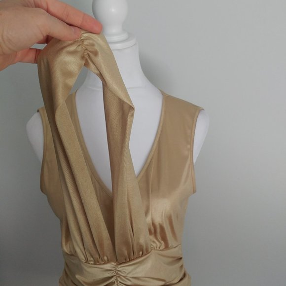 Gold Ruched Sleeveless Top Marilyn Monroe Halter Style Bodycon Holiday Partywear - Picture 8 of 12